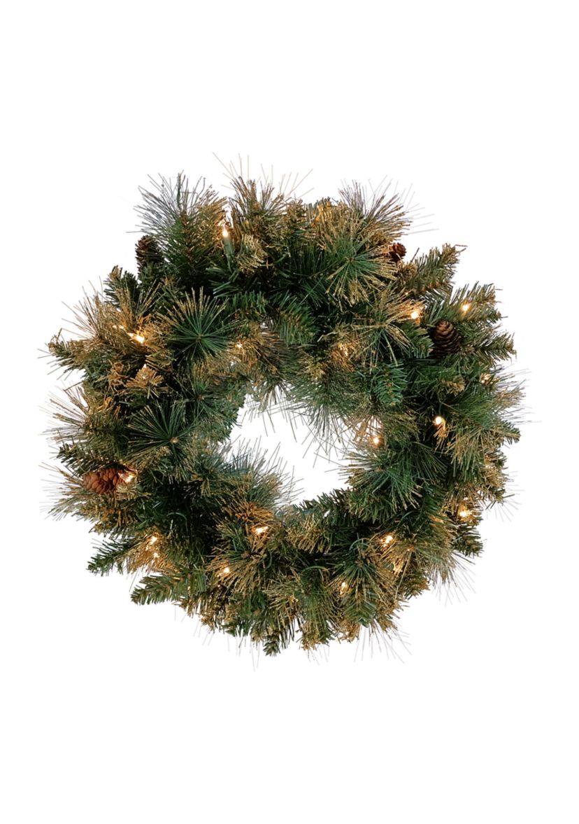 Pre-Lit Yorkshire Pine Artificial Christmas Wreath  24-Inch  Clear Lights