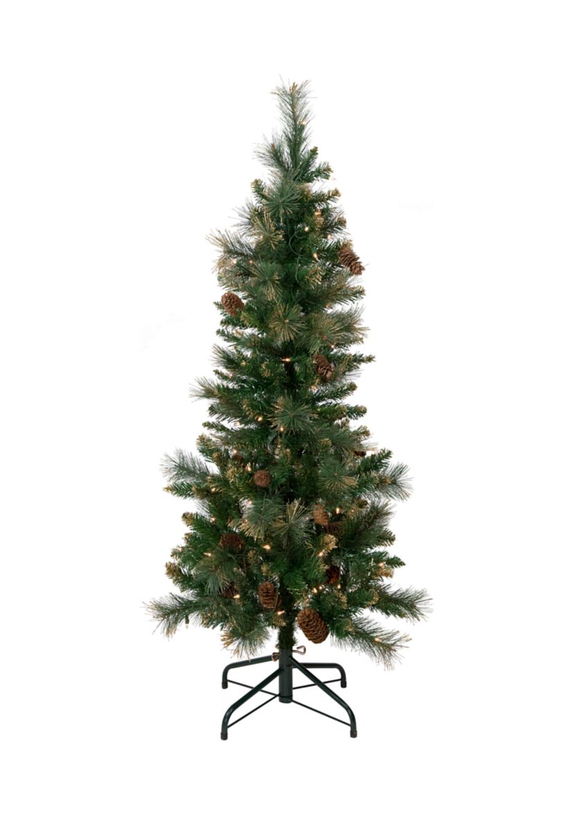 4.5 Pre-Lit Yorkshire Pine Pencil Artificial Christmas Tree  Clear Lights