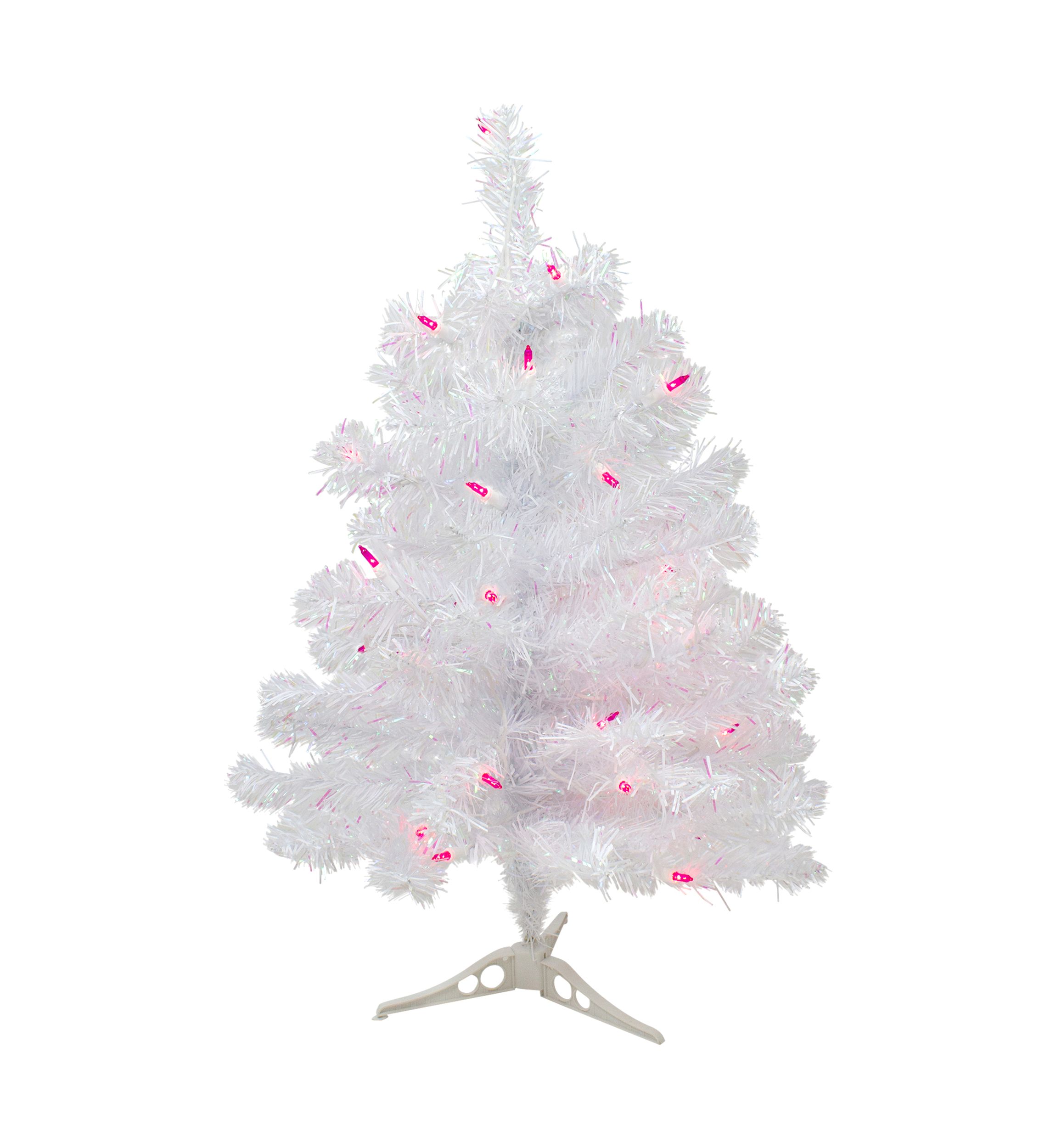 2 Pre-lit Rockport White Pine Artificial Christmas Tree  Pink Lights