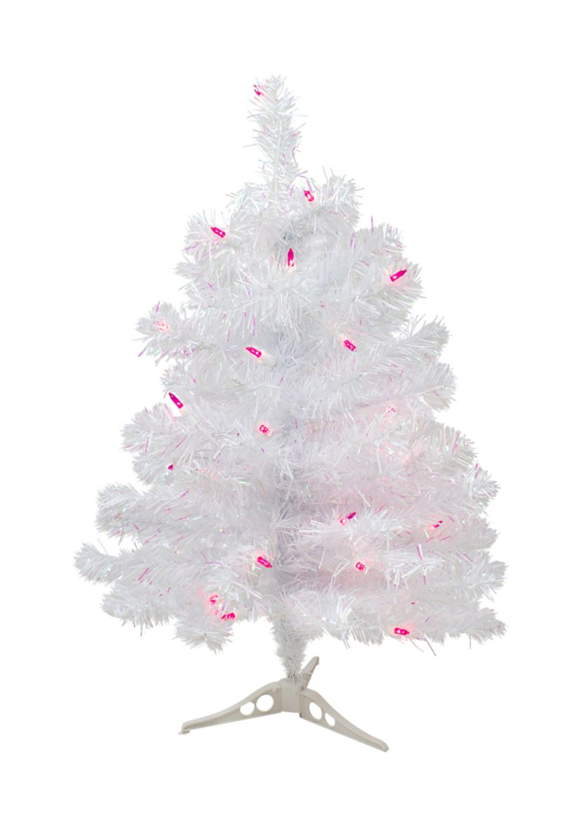 2 Pre-lit Rockport White Pine Artificial Christmas Tree  Pink Lights