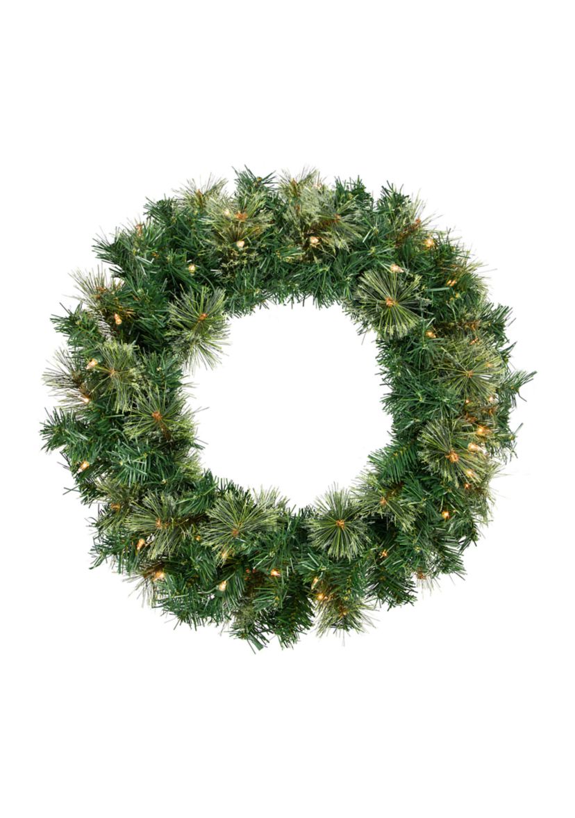 Pre-Lit Oregon Cashmere Pine Artificial Christmas Wreath  24-Inch  Clear Lights