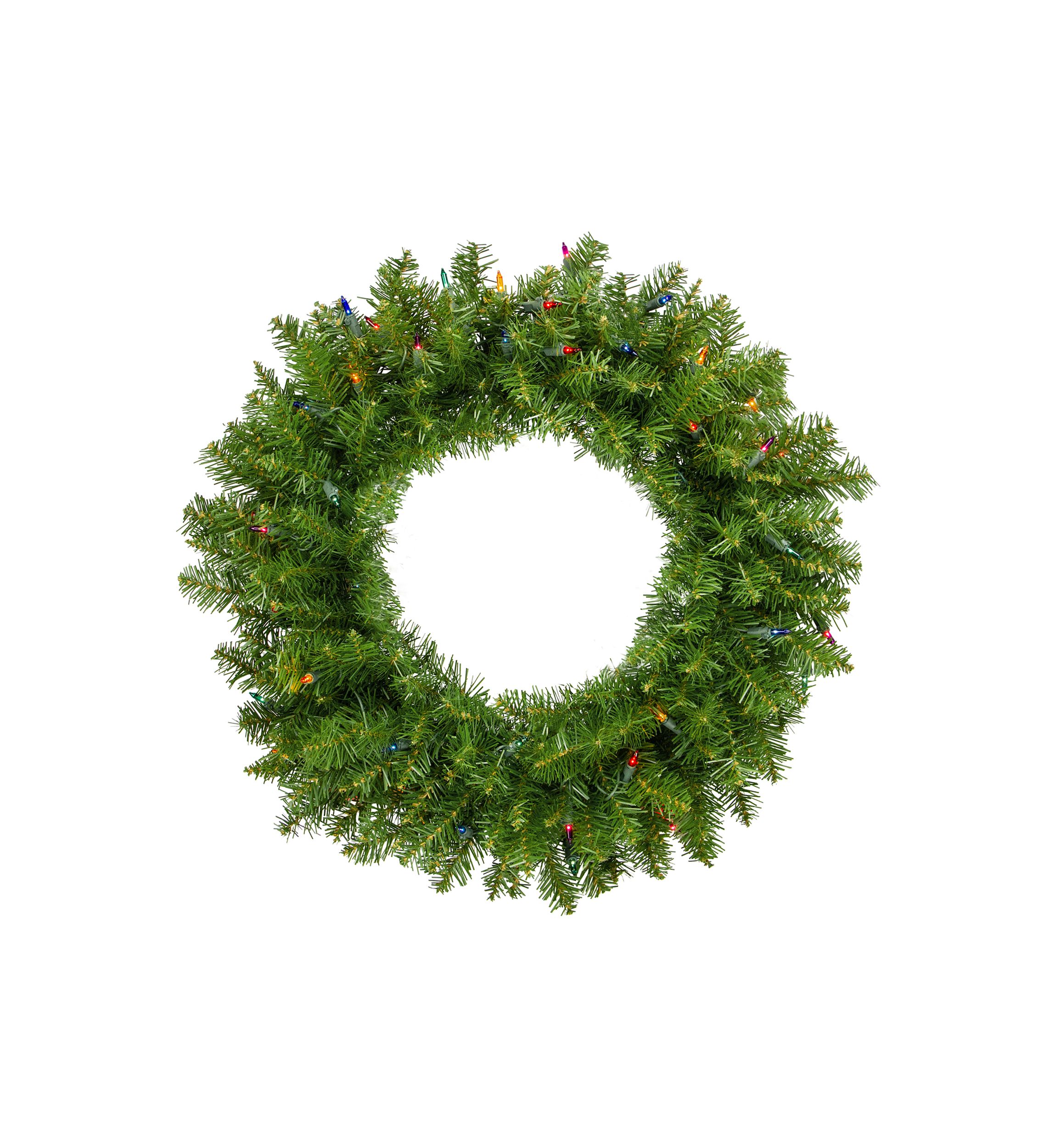 Pre-Lit Rockwood Pine Artificial Christmas Wreath  24-Inch  Multi Lights