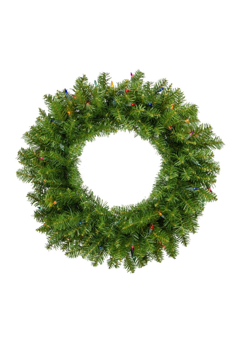 Pre-Lit Rockwood Pine Artificial Christmas Wreath  24-Inch  Multi Lights