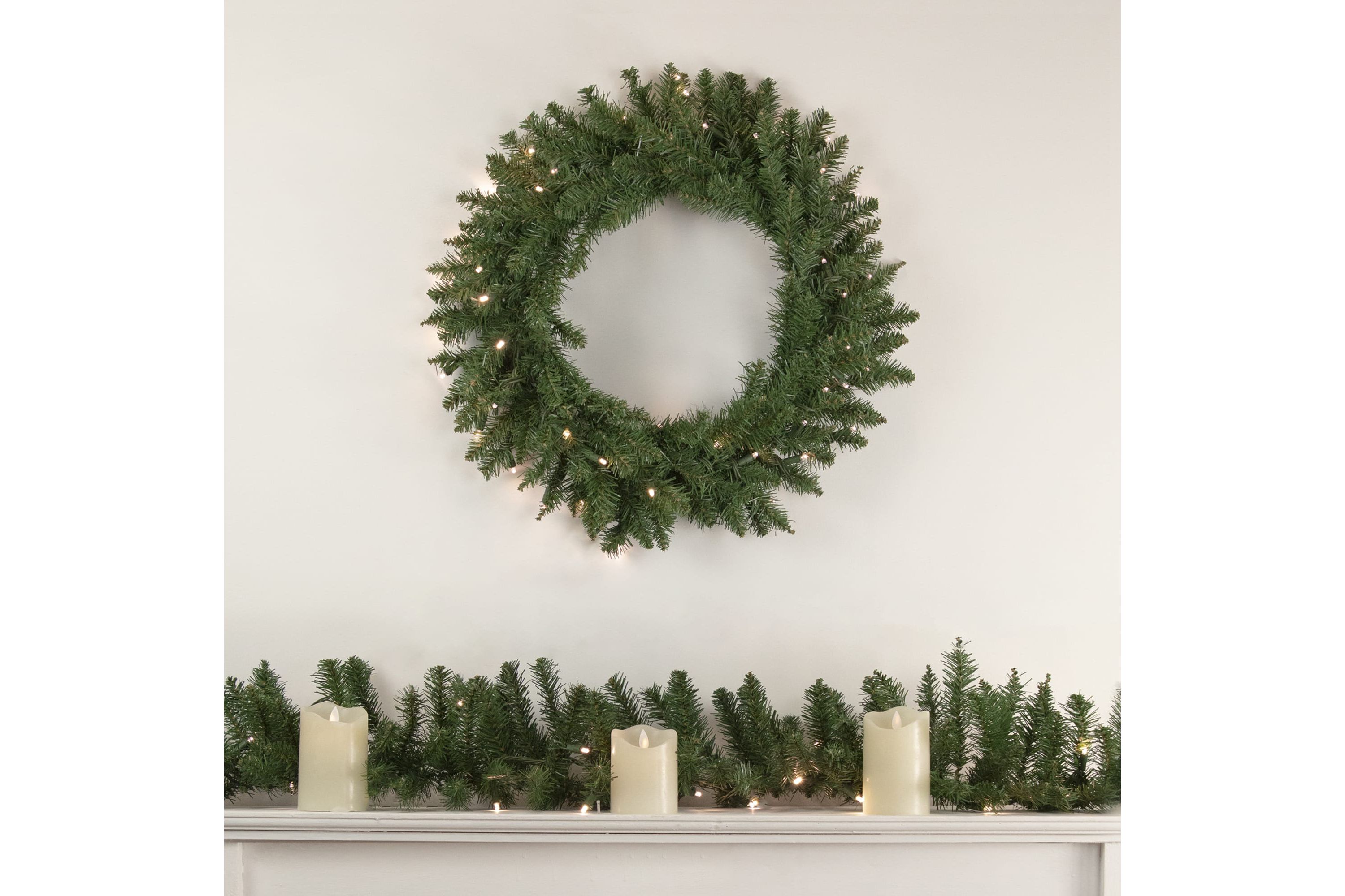 Pre-Lit Winona Fir Artificial Christmas Wreath 24-Inch Warm White LED Lights