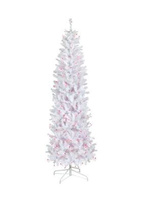 Northlight 6.5' Pre-Lit Woodbury White Pine Pencil Artificial Christmas Tree Pink Lights