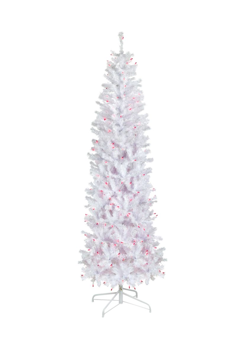 6.5 Pre-Lit Woodbury White Pine Pencil Artificial Christmas Tree  Pink Lights