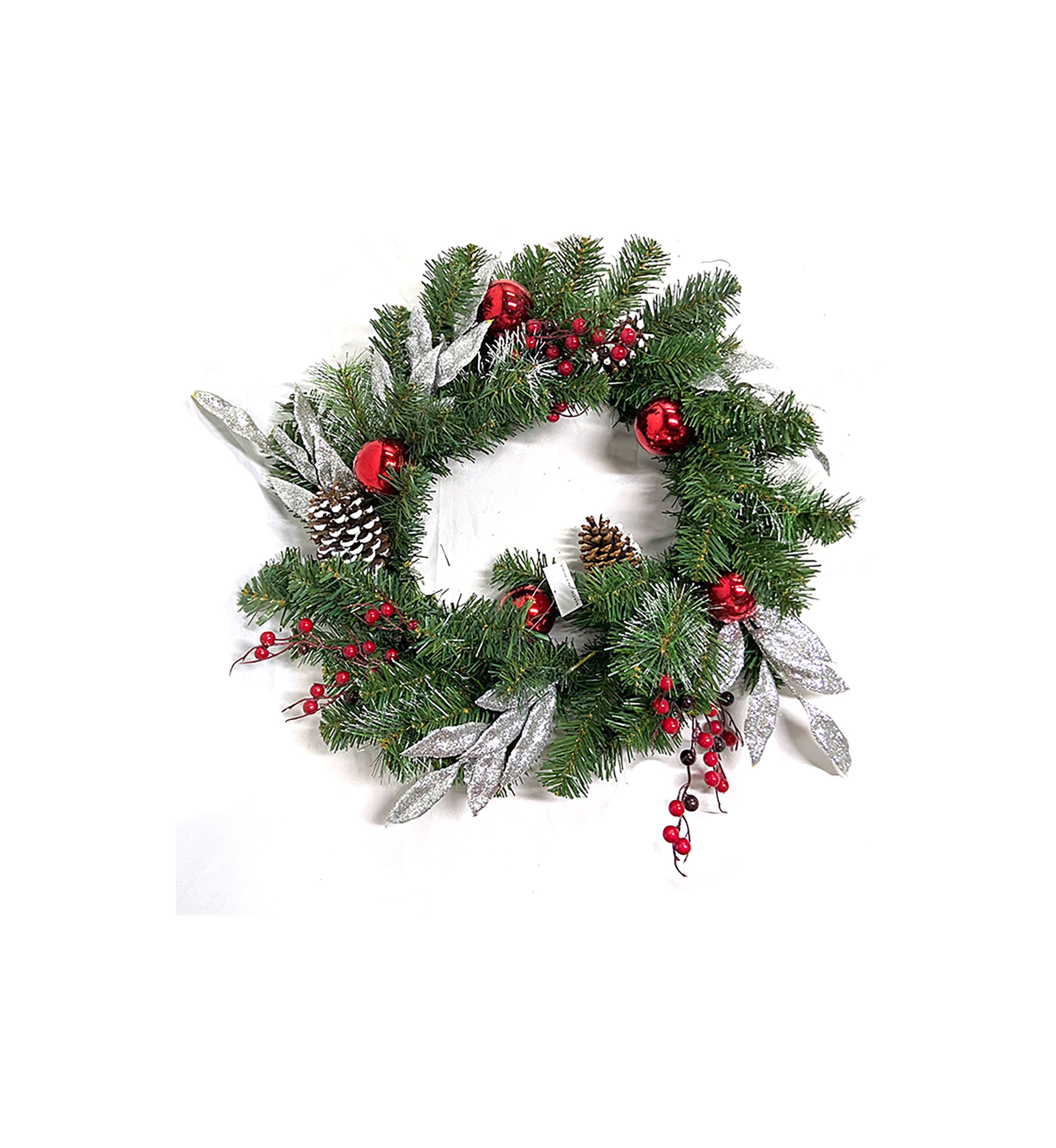 24Inch Pre-Lit Decorated Frosted Pine Cone and Berries Artificial Christmas Wreath
