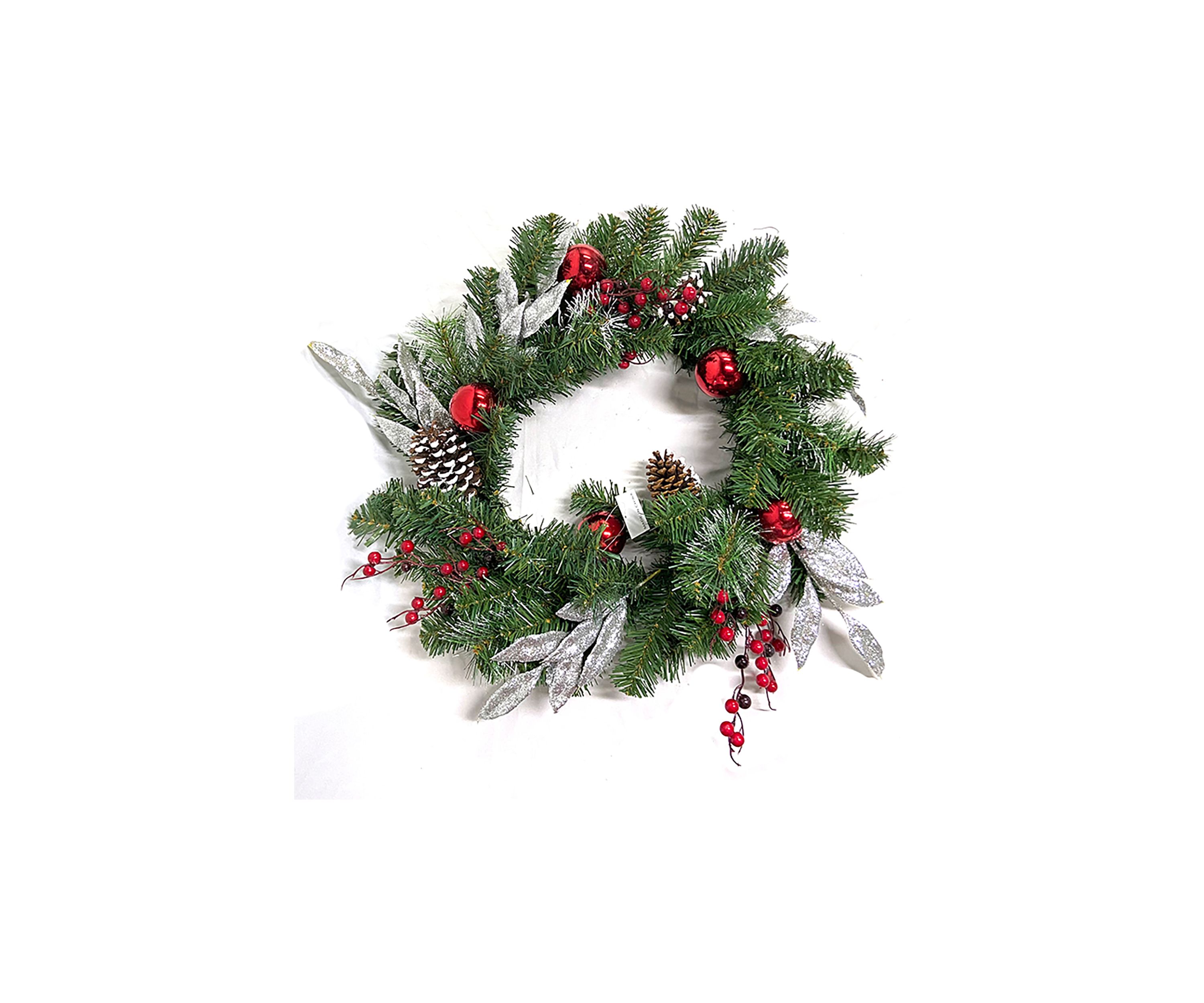 24Inch Pre-Lit Decorated Frosted Pine Cone and Berries Artificial Christmas Wreath