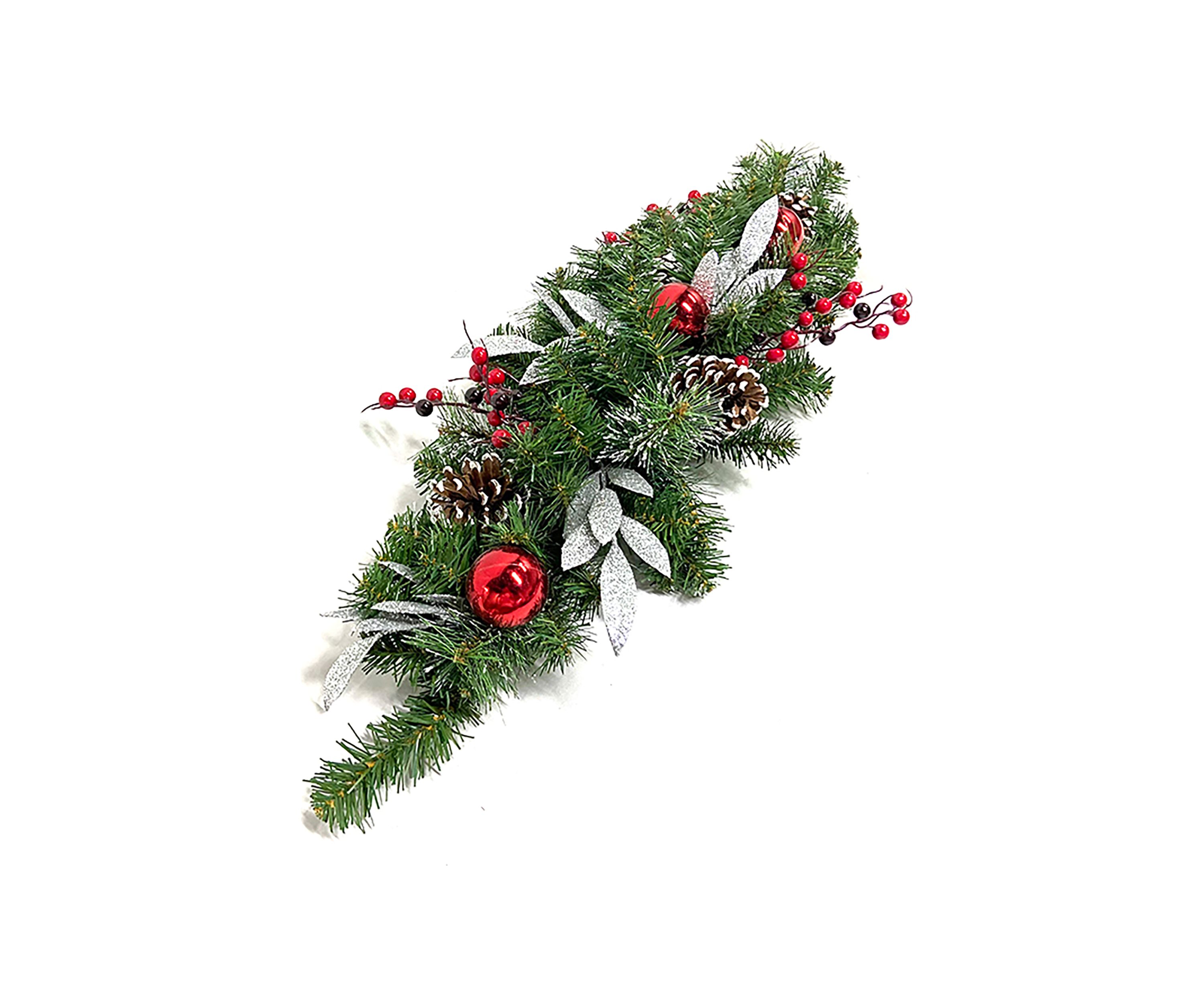 32Inch Frosted Pine Cone and Berries Artificial Christmas Candle Holder Centerpiece