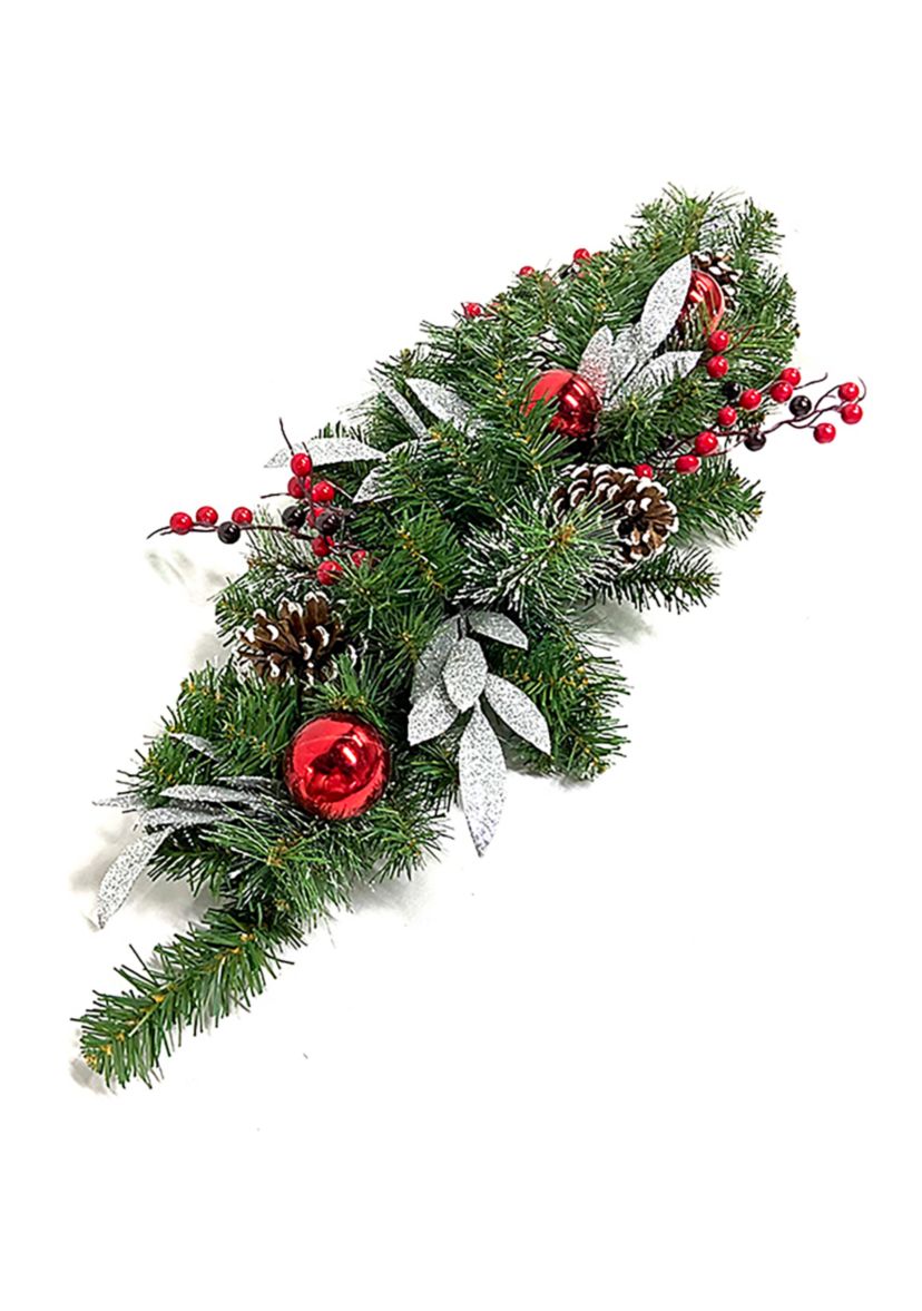 32Inch Frosted Pine Cone and Berries Artificial Christmas Candle Holder Centerpiece