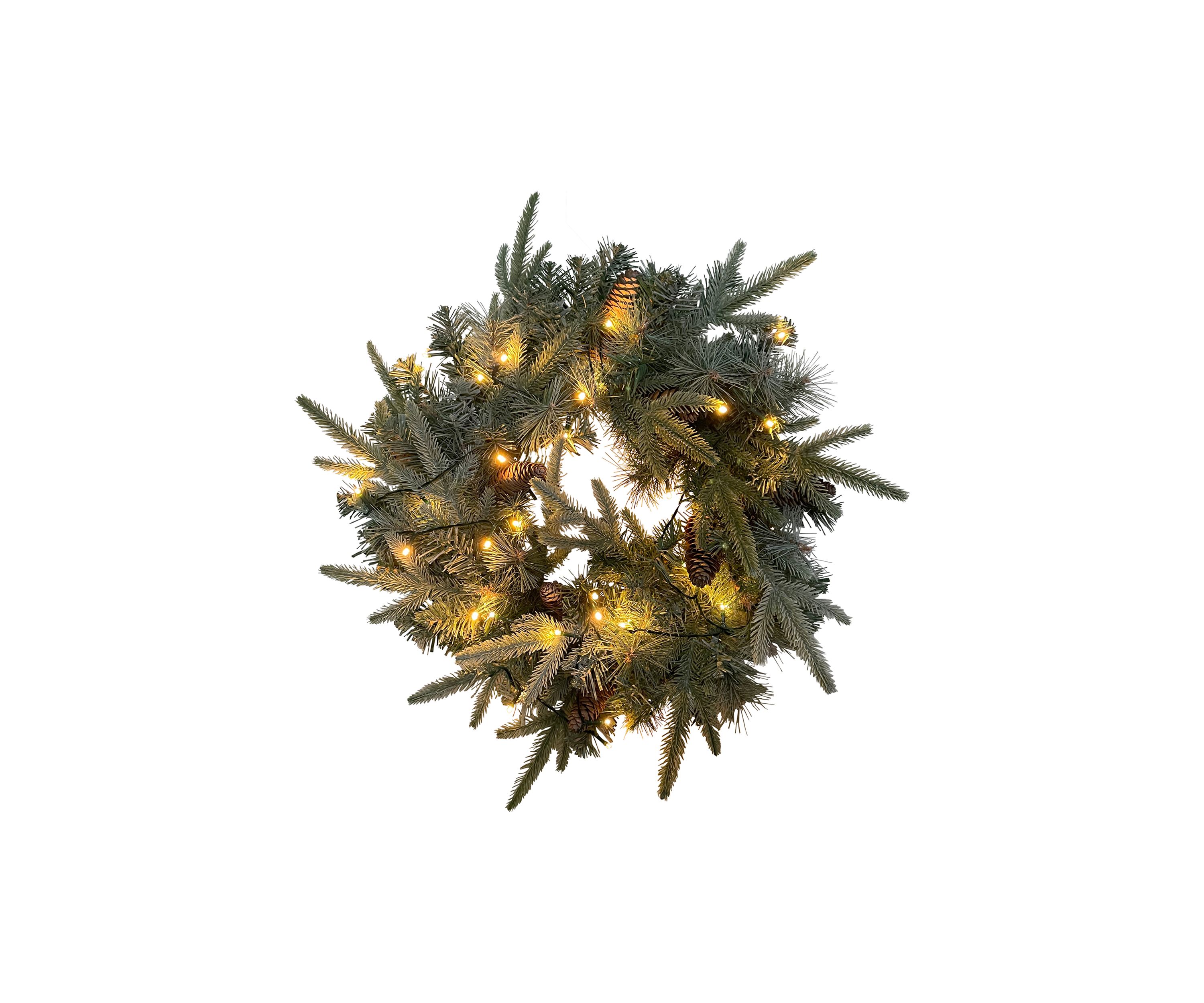 24Inch Pre-Lit Artificial Mixed Pine and Pine Cone Christmas Wreath