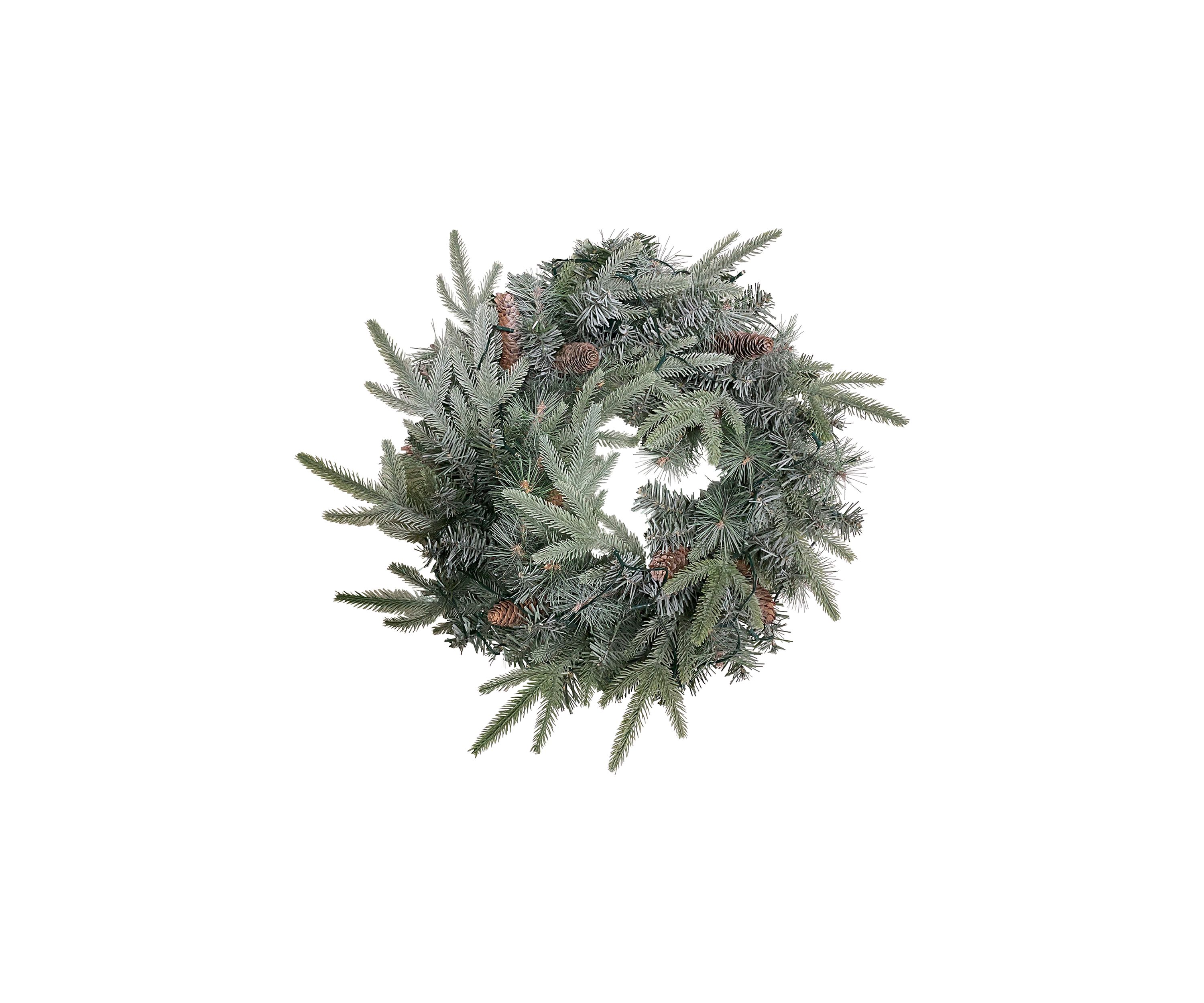 24Inch Pre-Lit Artificial Mixed Pine and Pine Cone Christmas Wreath