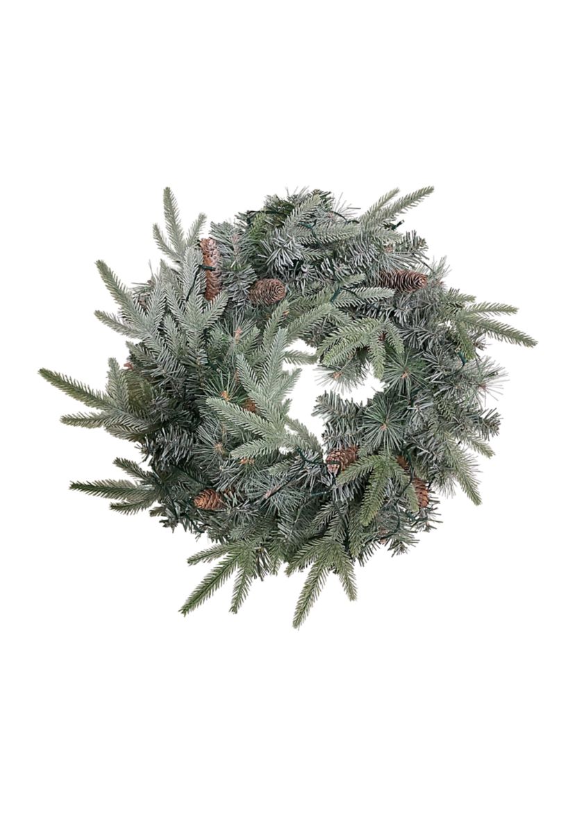 24Inch Pre-Lit Artificial Mixed Pine and Pine Cone Christmas Wreath
