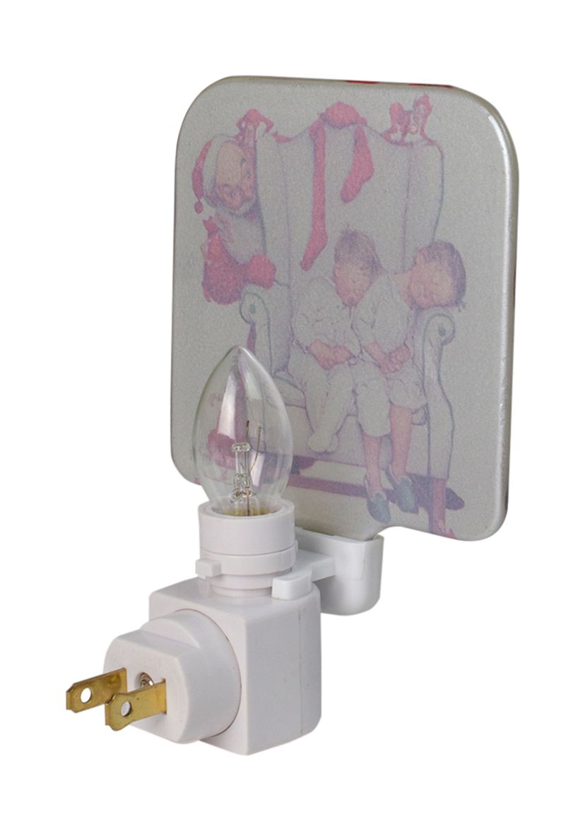 6Inch Norman Rockwell Santa Looking at Two Sleeping Children Glass Christmas Night Light