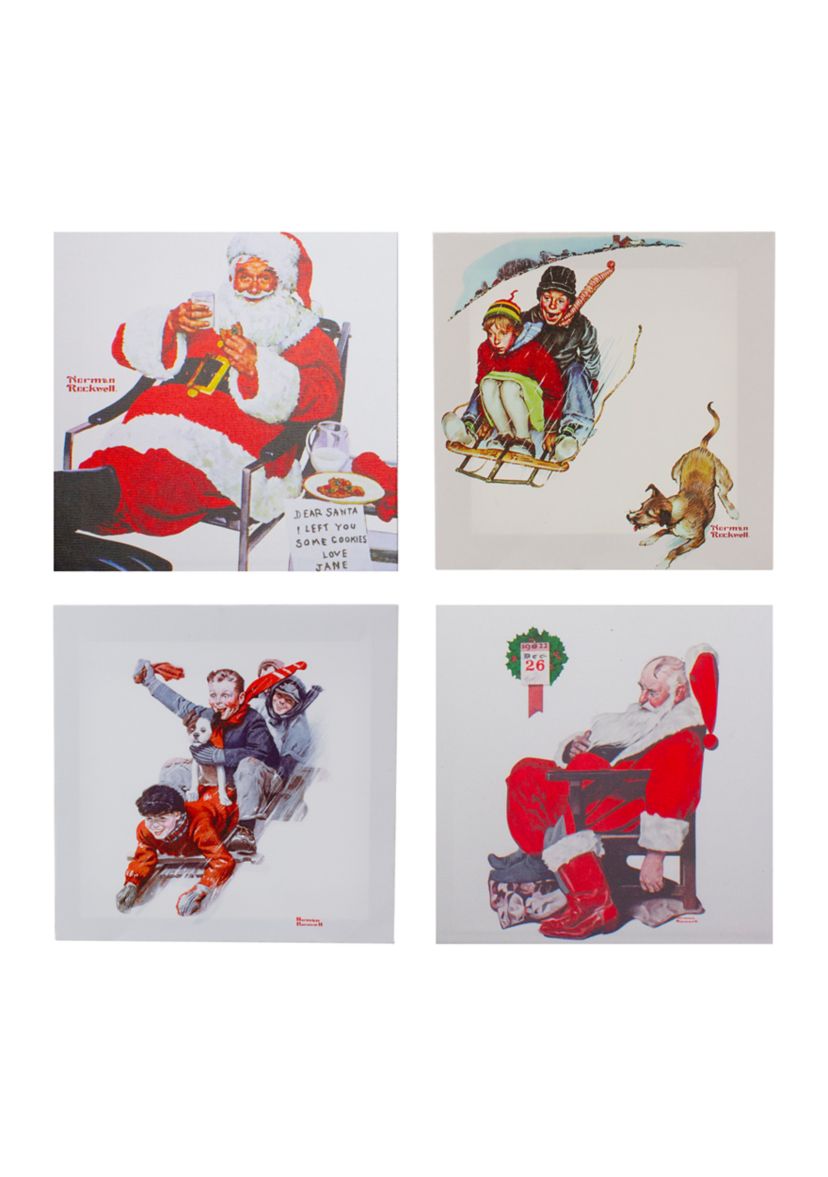 Set of 4 Norman Rockwell Classic Christmas Scene Canvas Prints