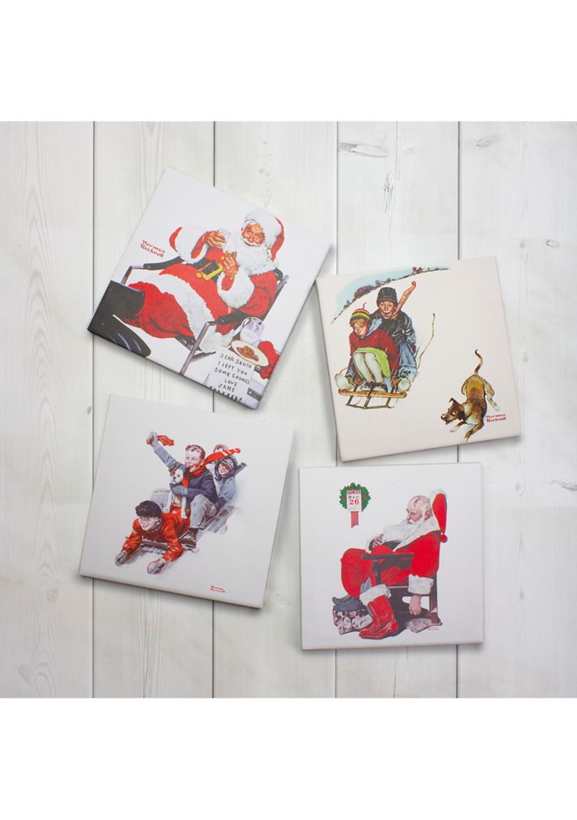 Set of 4 Norman Rockwell Classic Christmas Scene Canvas Prints