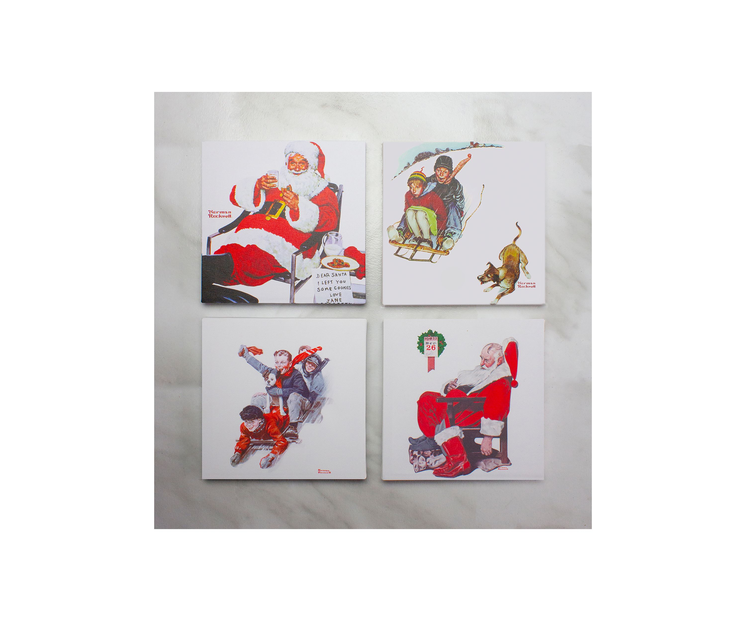 Set of 4 Norman Rockwell Classic Christmas Scene Canvas Prints