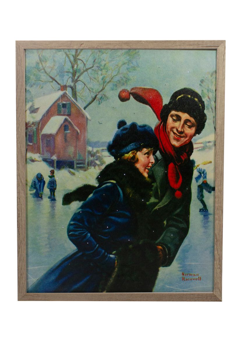 19Inch Fiber Optic Norman Rockwell Couple Ice Skating Christmas Wall Art