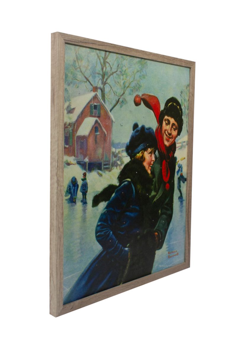 19Inch Fiber Optic Norman Rockwell Couple Ice Skating Christmas Wall Art