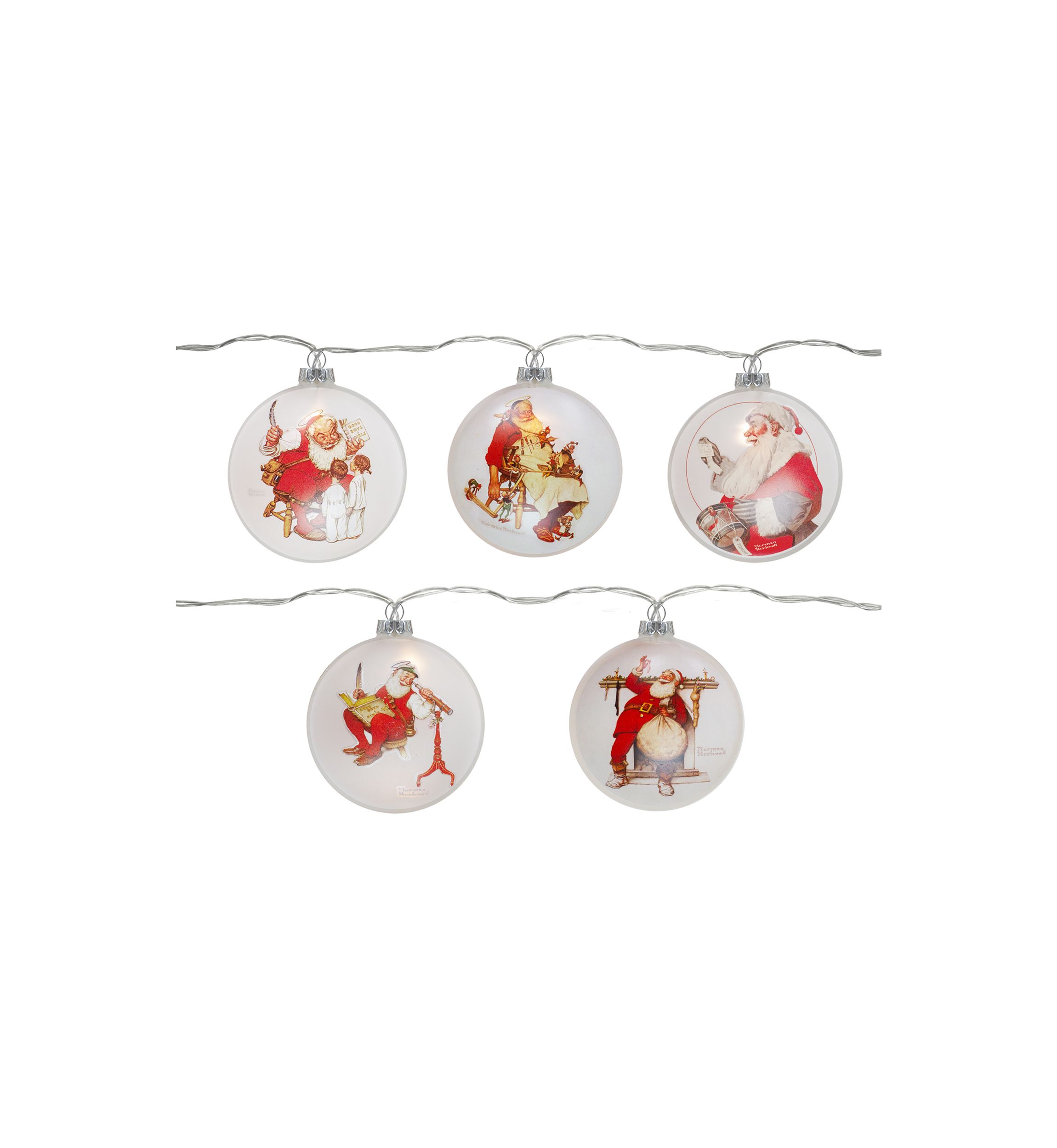 Set of 5 Glass Norman Rockwell Christmas Disc Lights