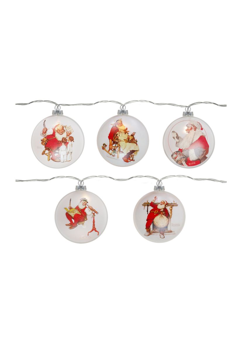 Set of 5 Glass Norman Rockwell Christmas Disc Lights