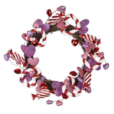 Pink and Purple Candies and Hearts Valentine's Day Wreath  16-Inch  Unlit