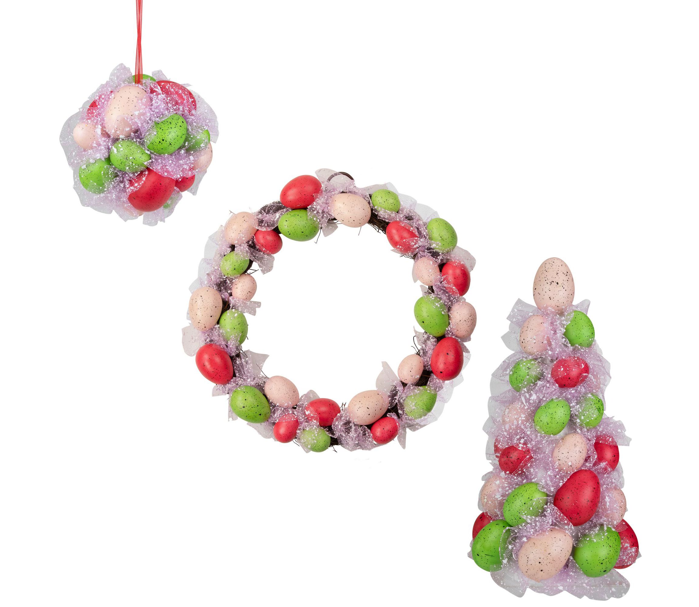 3-Piece Speckled Easter Egg Tree  Ball and Wreath Set