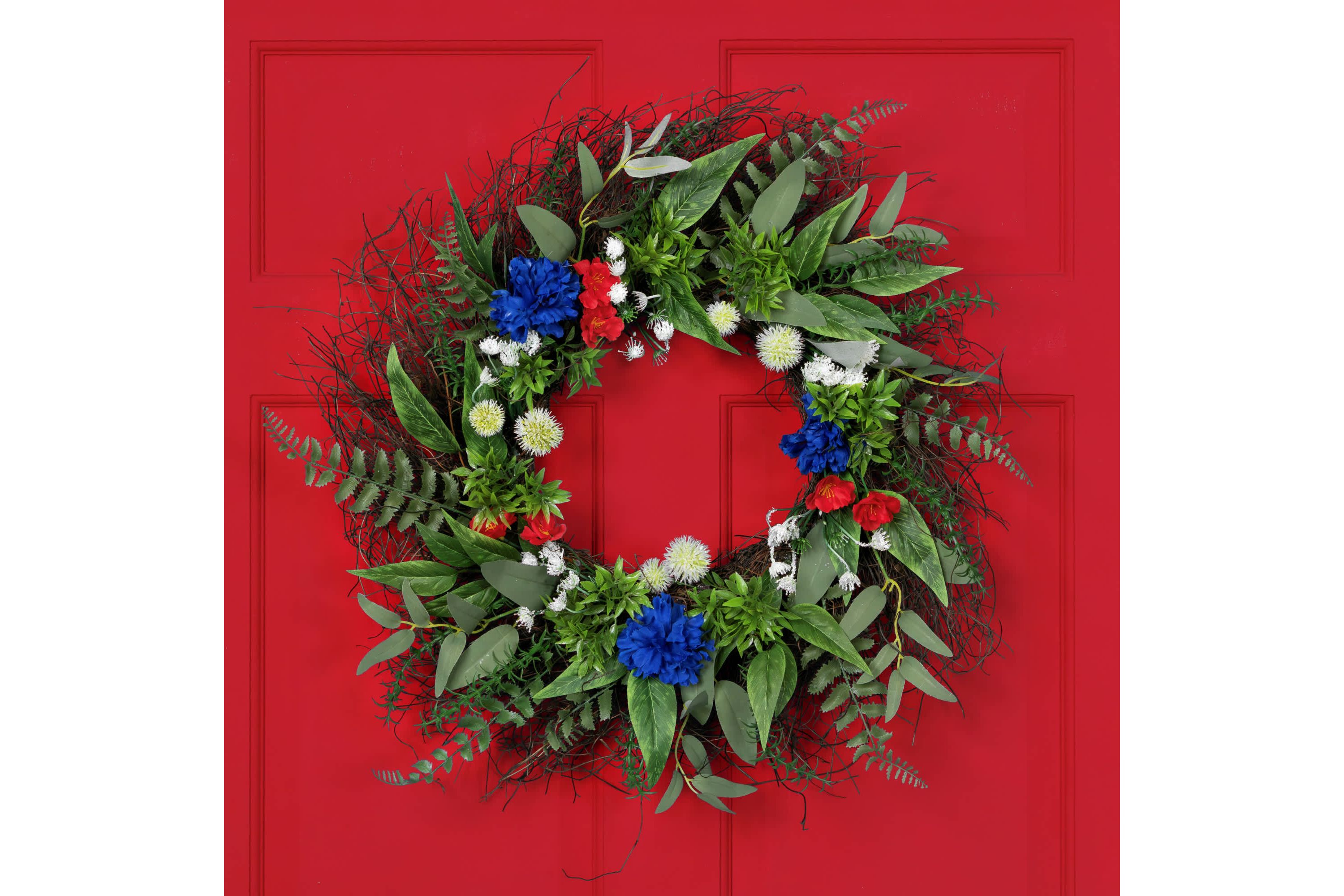 Americana Mixed Floral Patriotic Wreath  24-Inch  Unlit