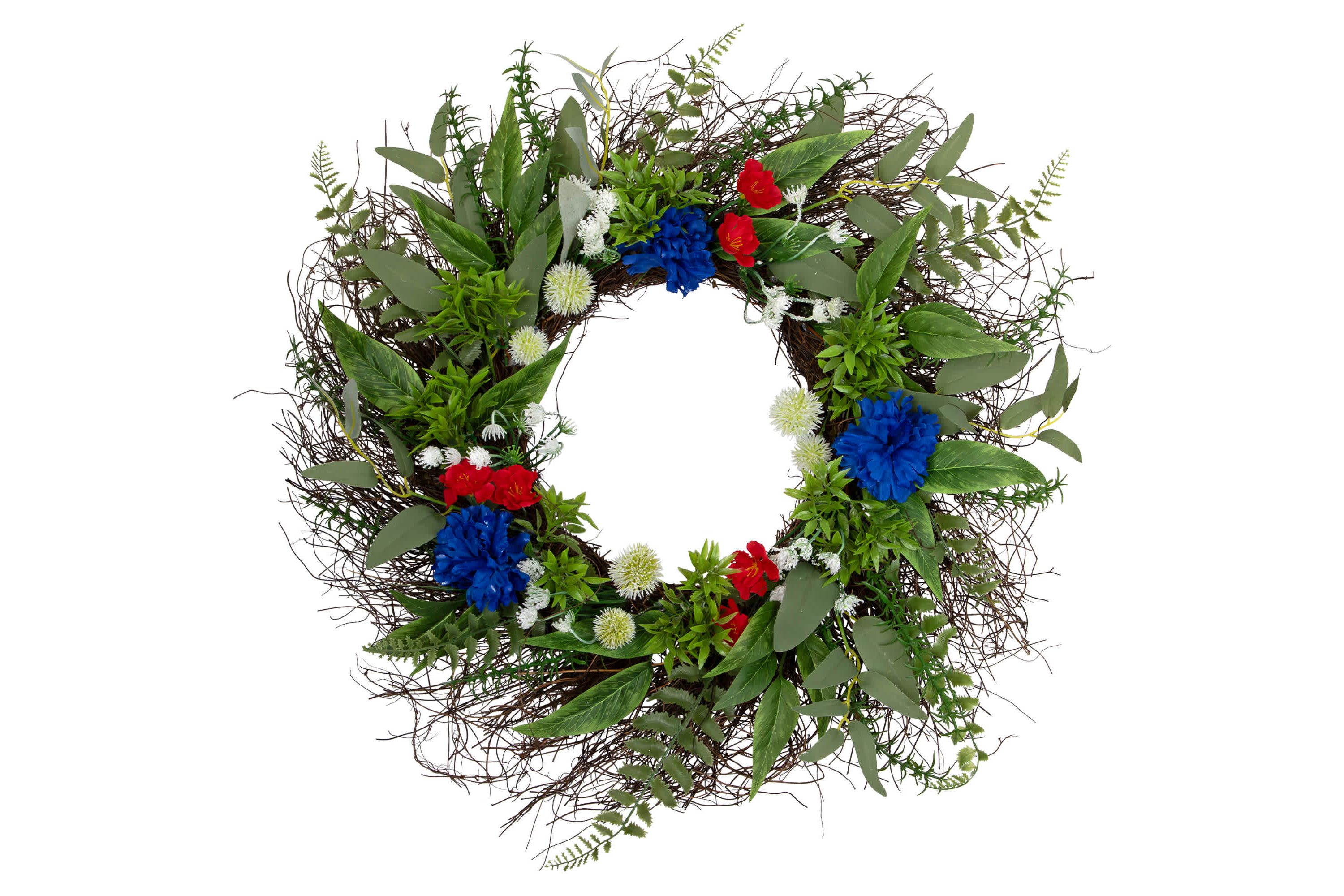 Americana Mixed Floral Patriotic Wreath  24-Inch  Unlit