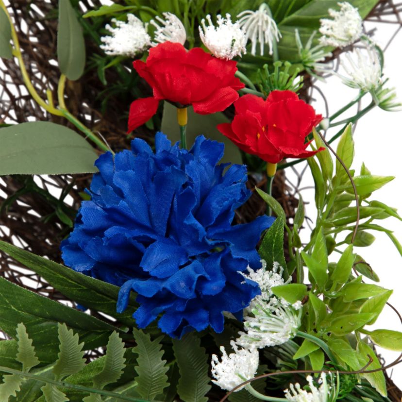 Americana Mixed Floral Patriotic Wreath  24-Inch  Unlit
