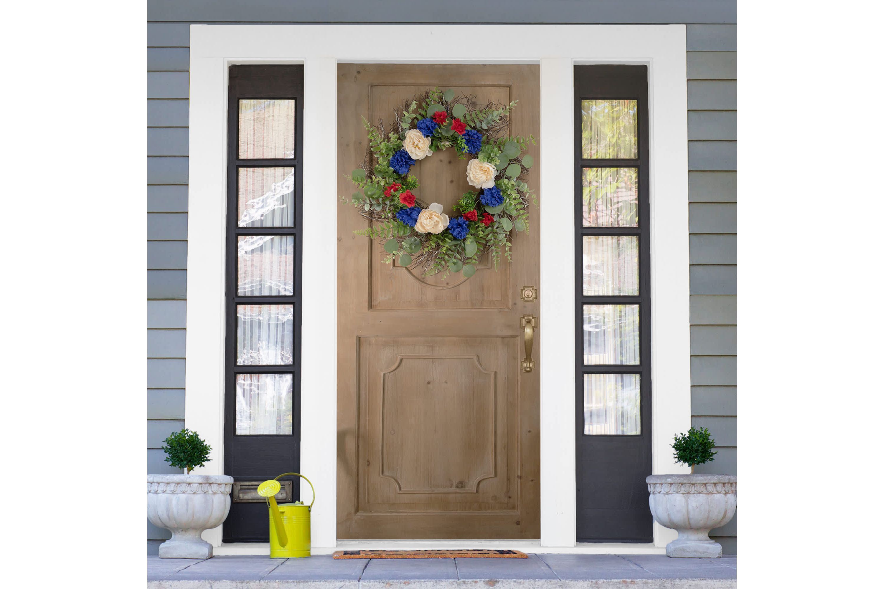 Americana Mixed Foliage and Florals Artificial Patriotic Wreath - 24"- Unlit