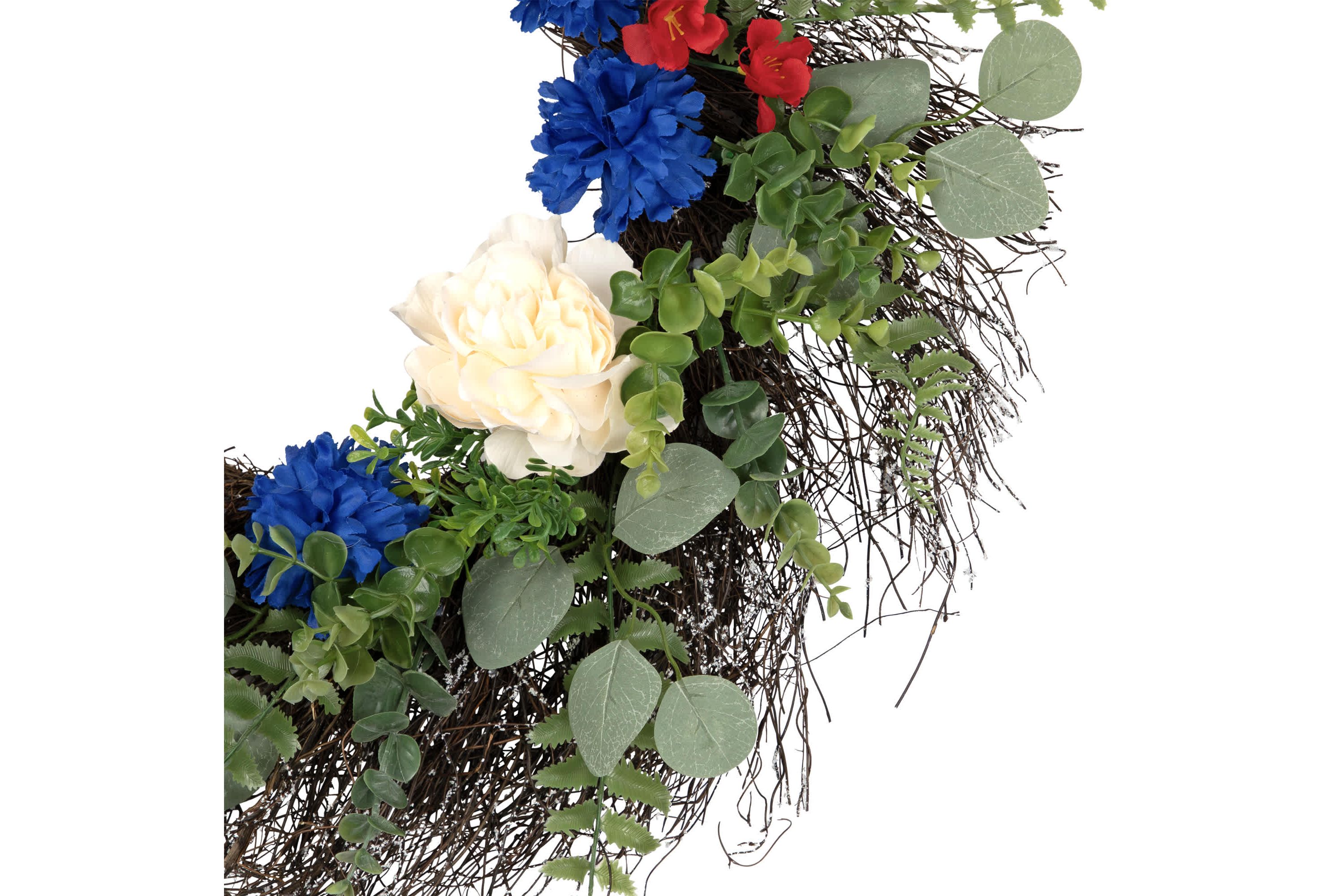 Americana Mixed Foliage and Florals Artificial Patriotic Wreath - 24"- Unlit