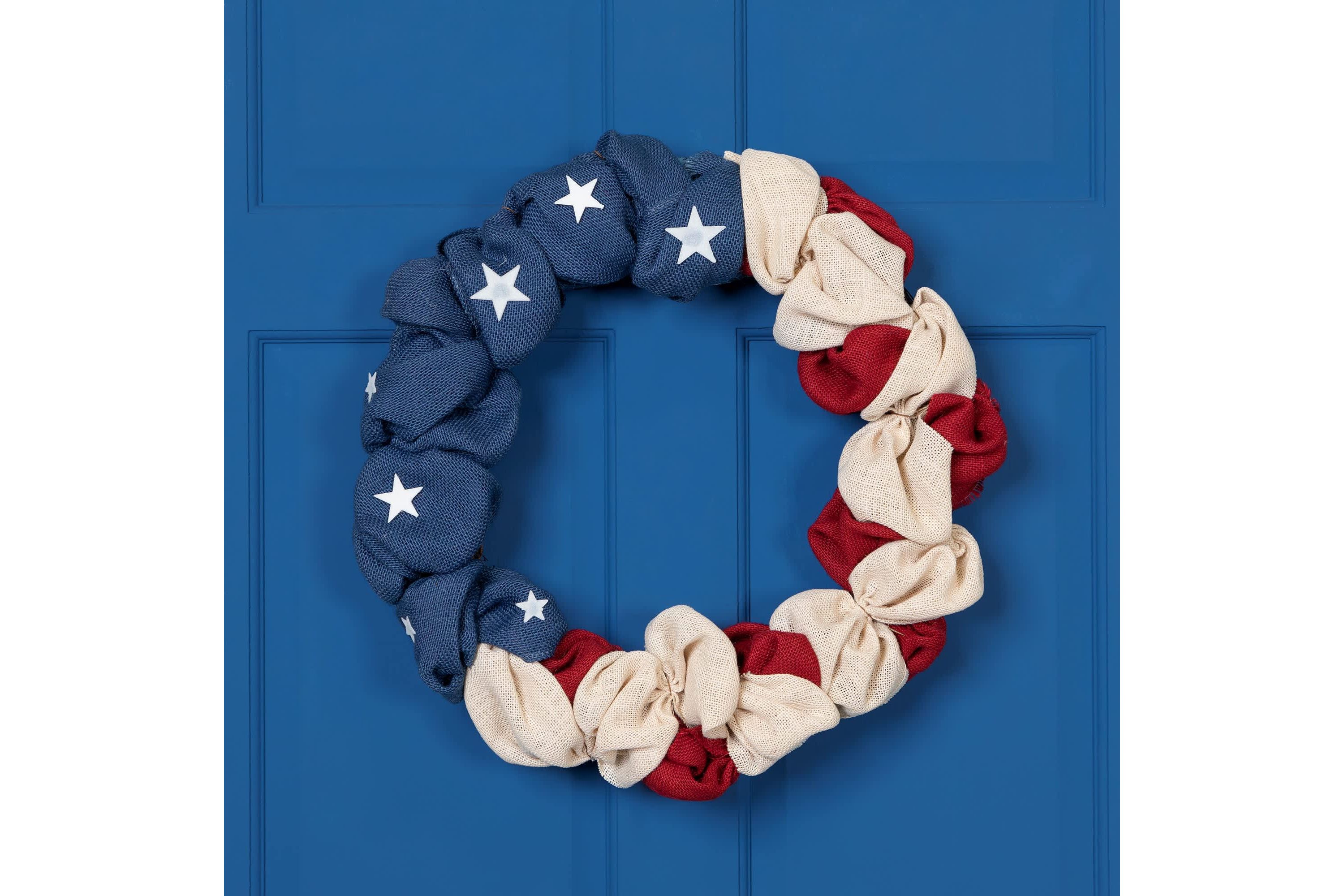 Americana Stars and Stripes Burlap Patriotic Wreath  20-Inch  Unlit