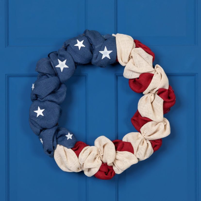 Americana Stars and Stripes Burlap Patriotic Wreath  20-Inch  Unlit