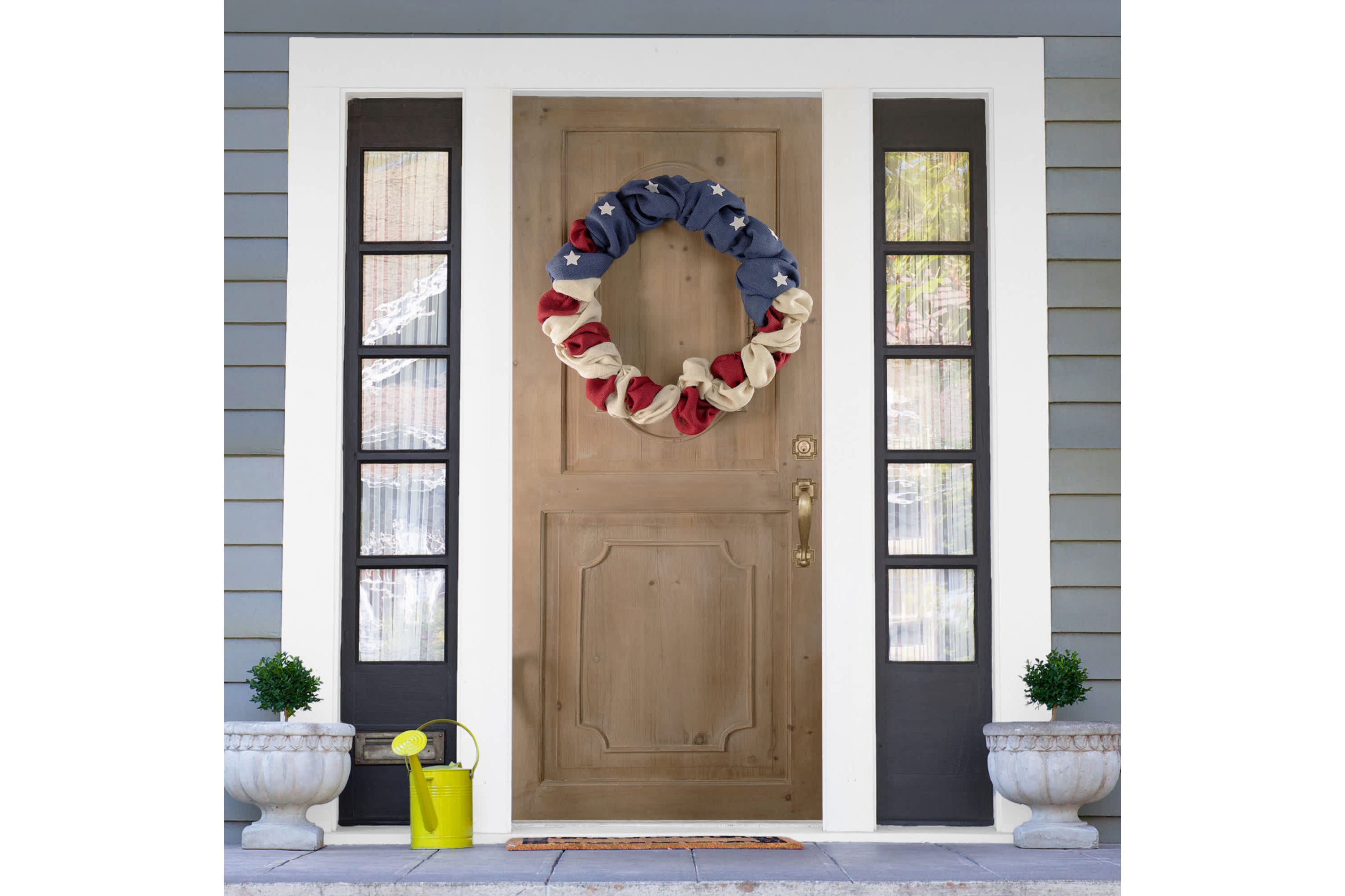 Americana Stars and Stripes Burlap Patriotic Wreath  20-Inch  Unlit