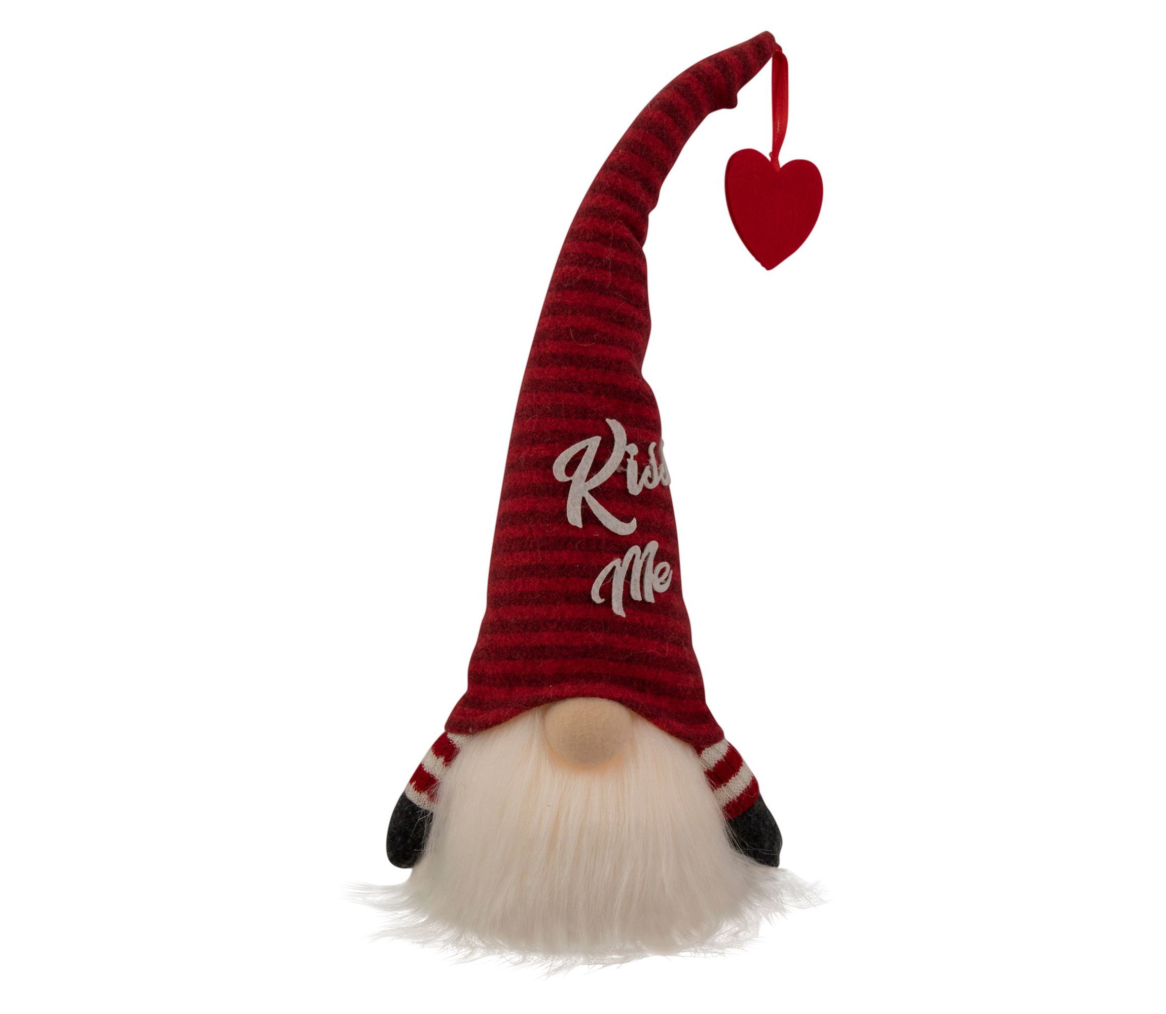 14" Lighted Red Striped Kiss Me Valentines Day Gnome