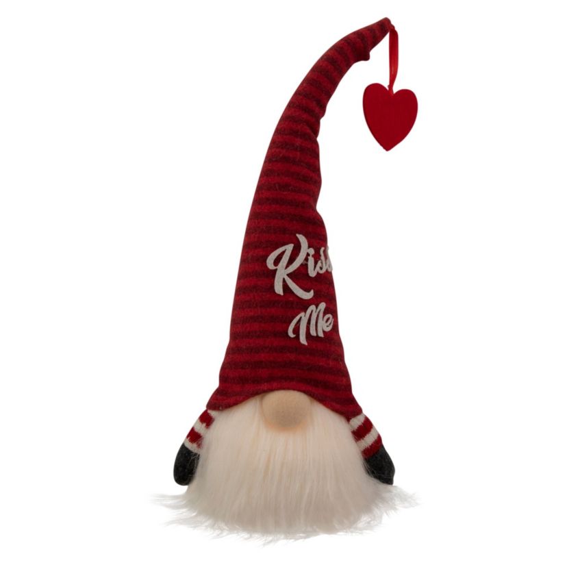 14" Lighted Red Striped Kiss Me Valentines Day Gnome