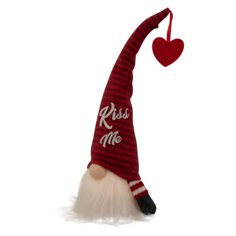 14" Lighted Red Striped Kiss Me Valentines Day Gnome
