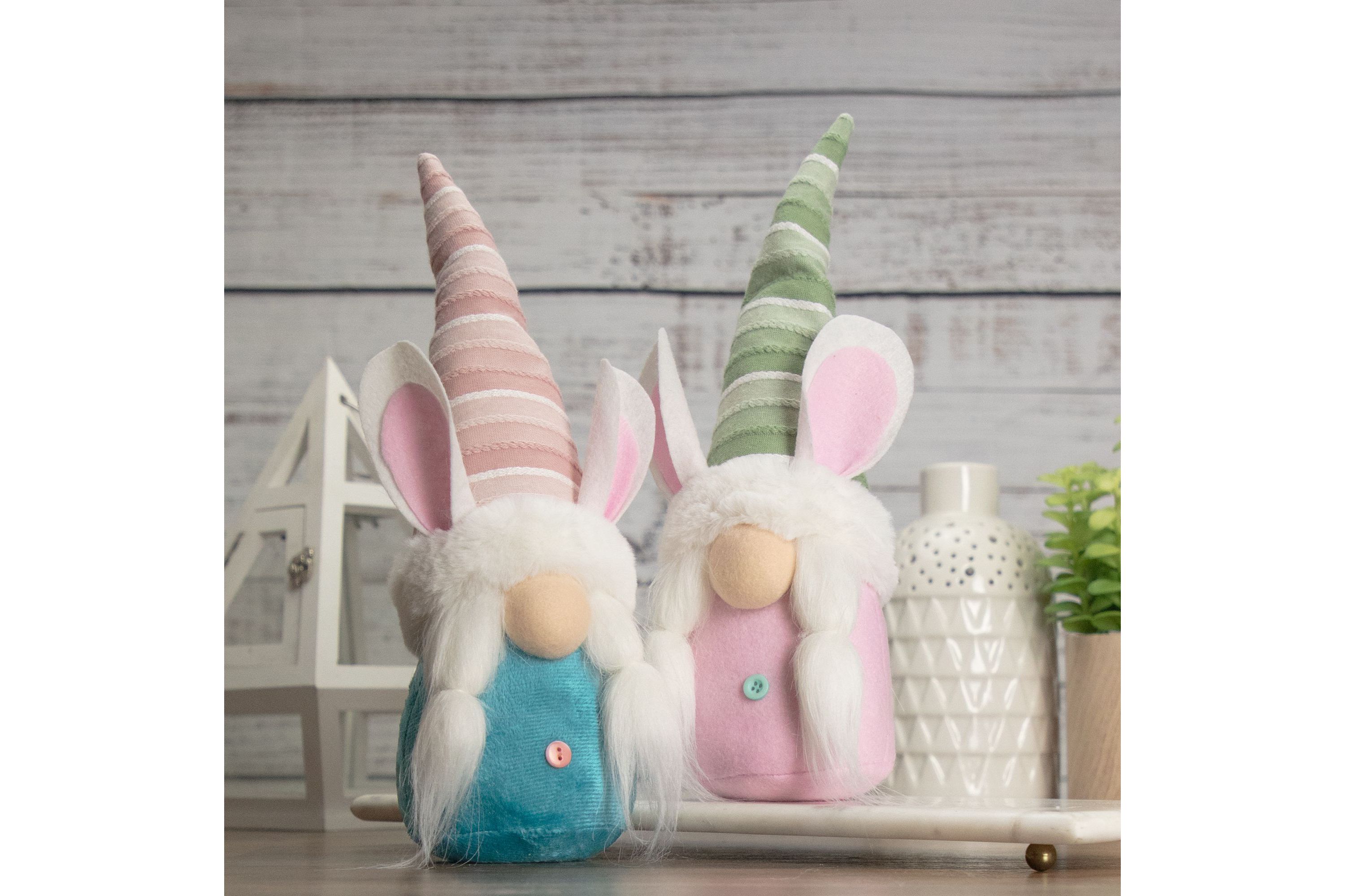 13" Blue and Pink Girl Easter Bunny Gnome