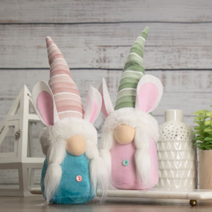 13" Blue and Pink Girl Easter Bunny Gnome