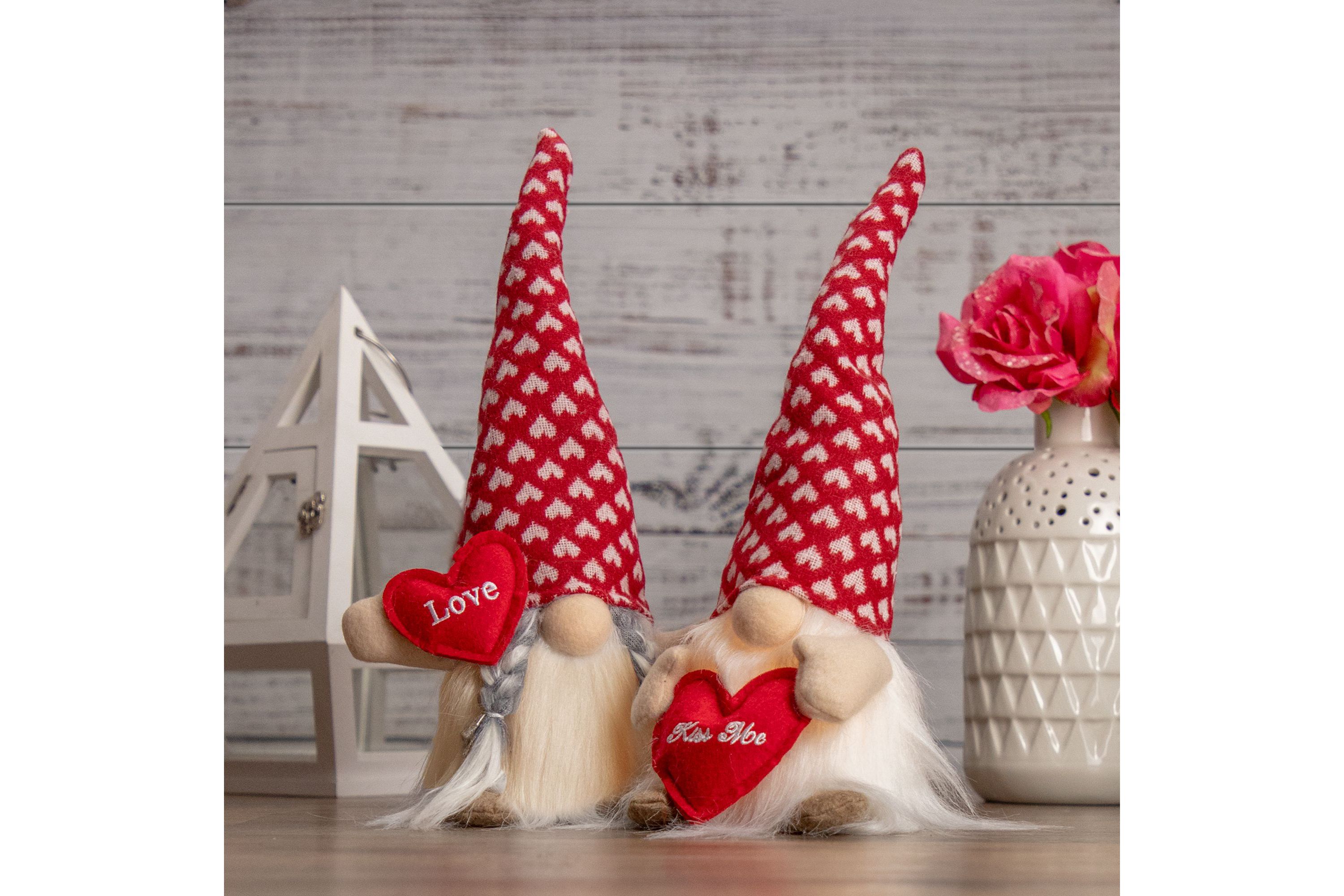 13" Lighted Girl Valentines Day Gnome with Love Heart