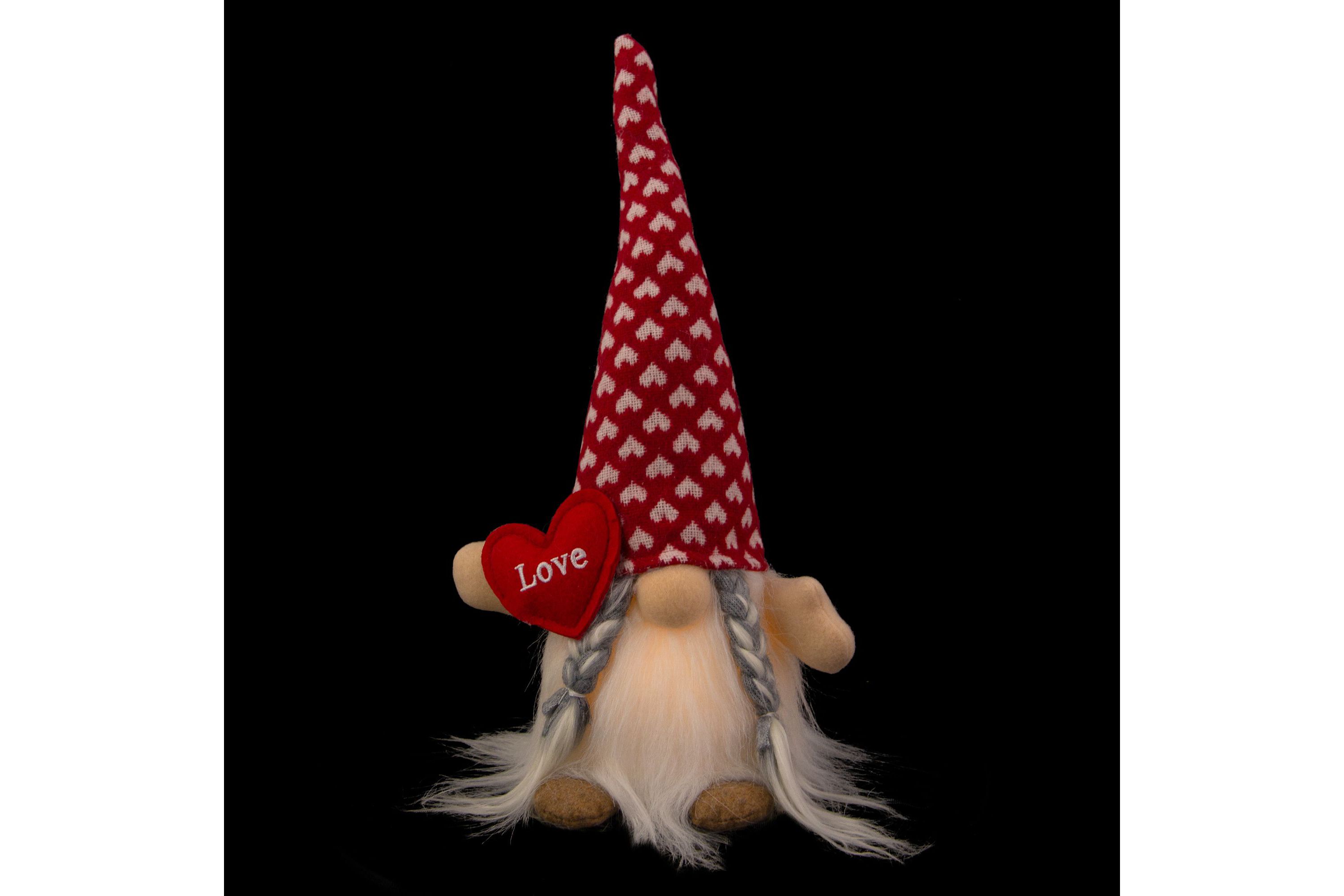 13" Lighted Girl Valentines Day Gnome with Love Heart