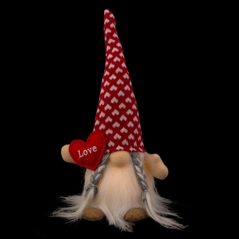 13" Lighted Girl Valentines Day Gnome with Love Heart