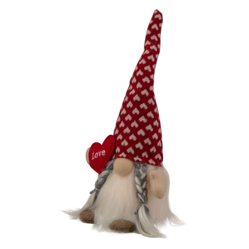 13" Lighted Girl Valentines Day Gnome with Love Heart