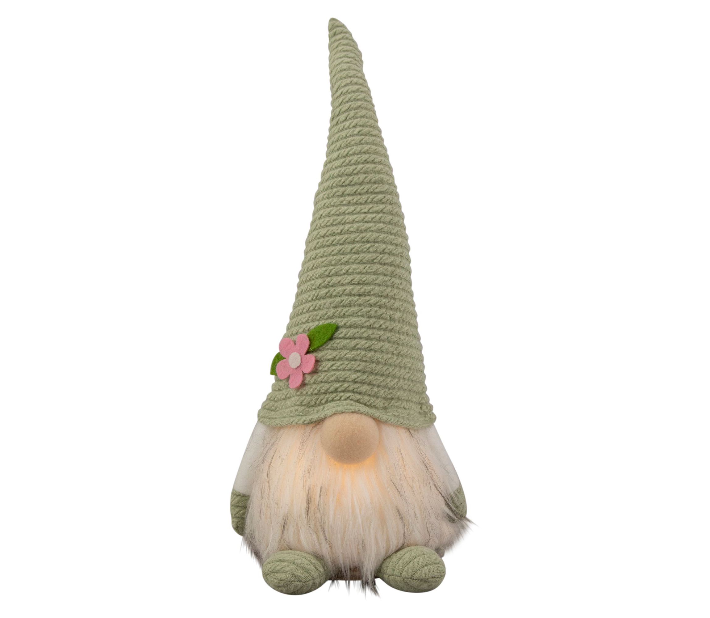 12.25" Lighted Green Spring Gnome with Flower Hat