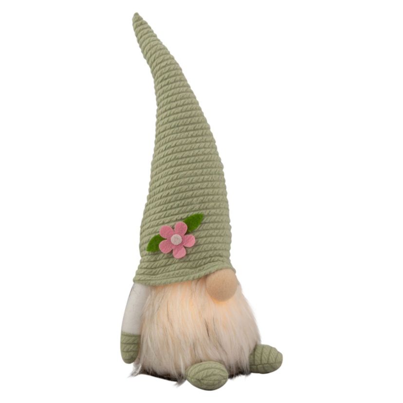 12.25" Lighted Green Spring Gnome with Flower Hat