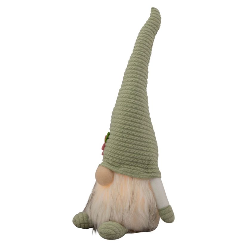 12.25" Lighted Green Spring Gnome with Flower Hat