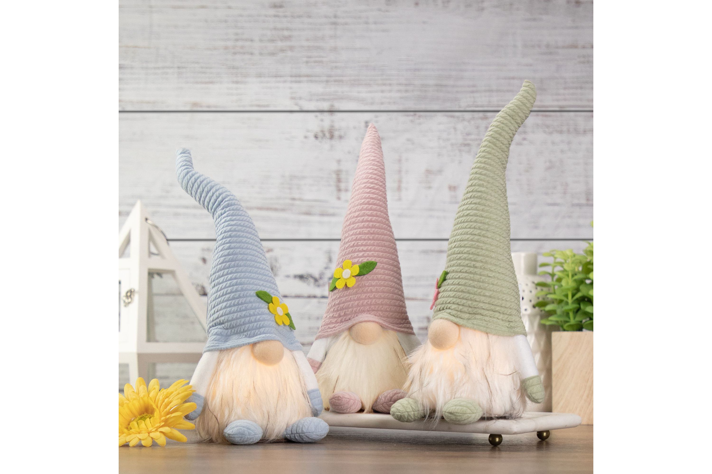12.25" Lighted Blue Spring Gnome with Flower Hat