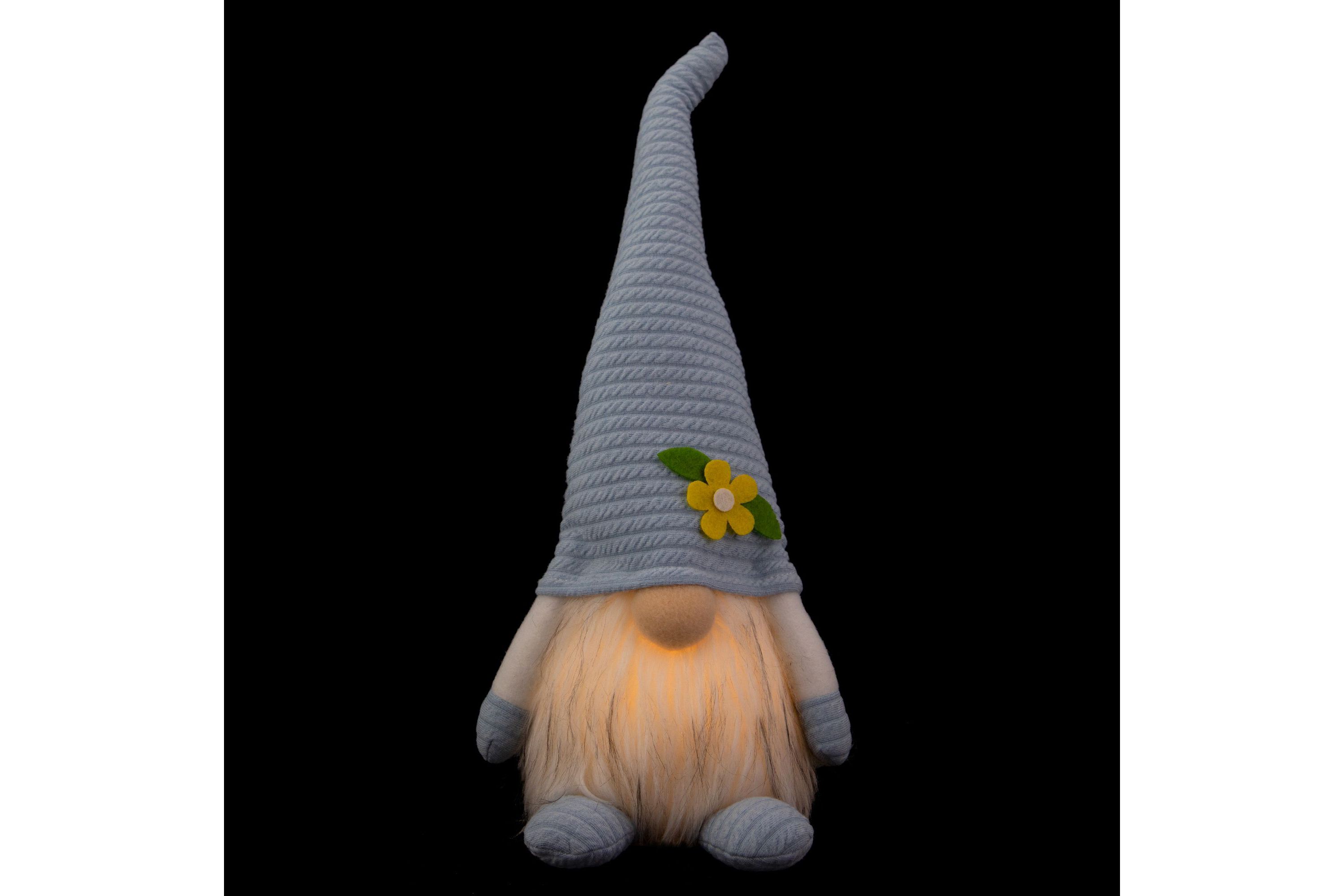 12.25" Lighted Blue Spring Gnome with Flower Hat