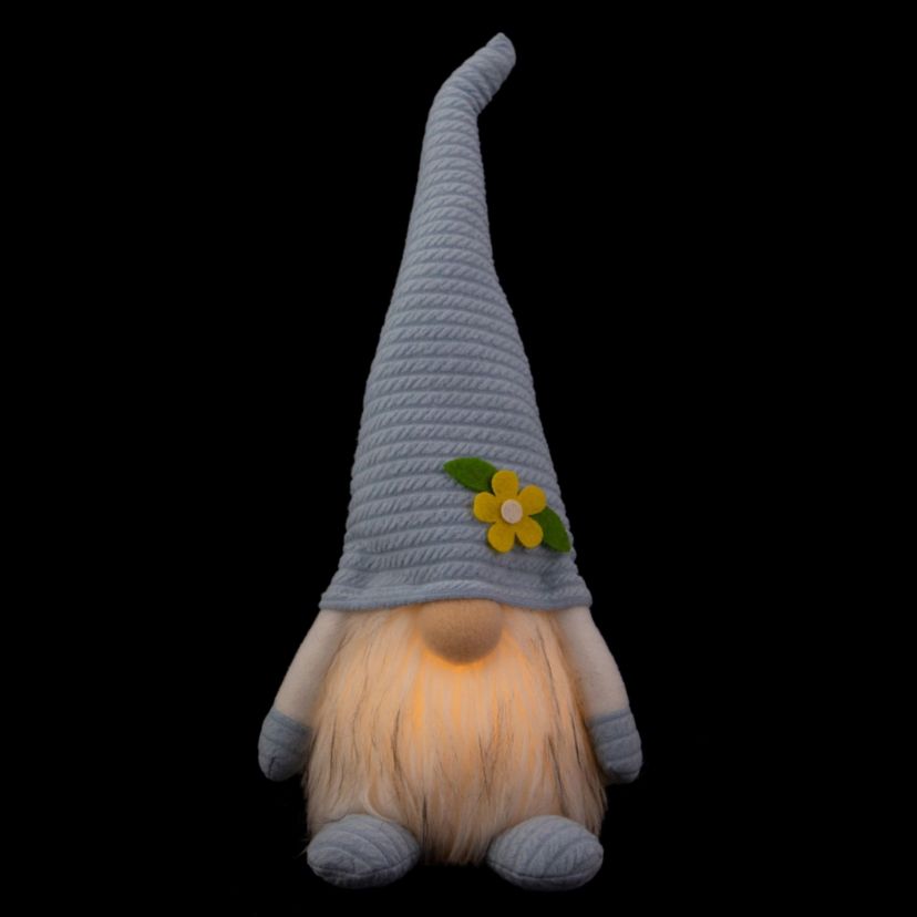 12.25" Lighted Blue Spring Gnome with Flower Hat